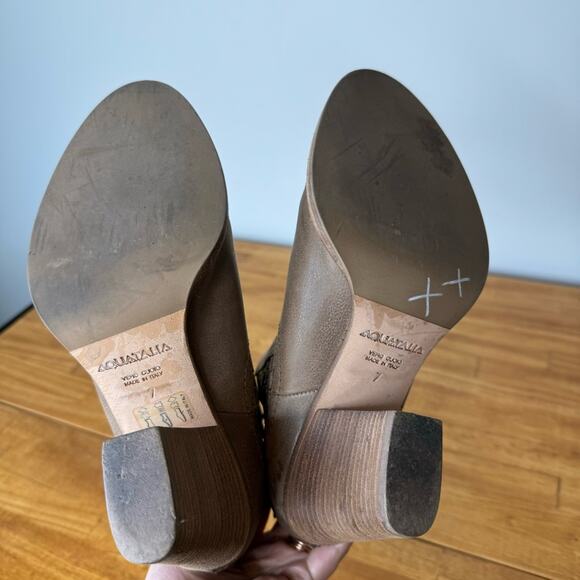 Aquatalia Frankie Basket Weave Taupe Brown Leather Heleed Ankle Boots Size 7 - Picture 7 of 7